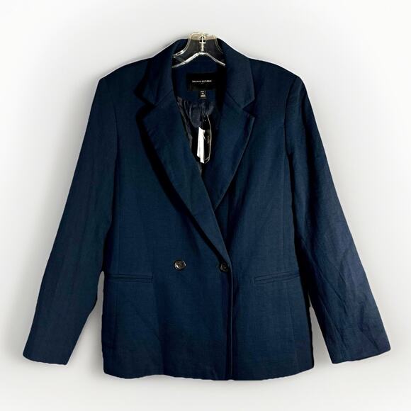 NWT BANANA REPUBLIC Womens 12P Blazer Cotton Navy Textured Stretch Preppy School - Picture 1 of 7